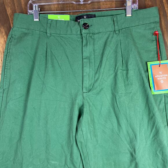 Houston White Mens Pants Green Chinos Single Pleated Wide Leg 100% Cotton 36x32 - Picture 2 of 12